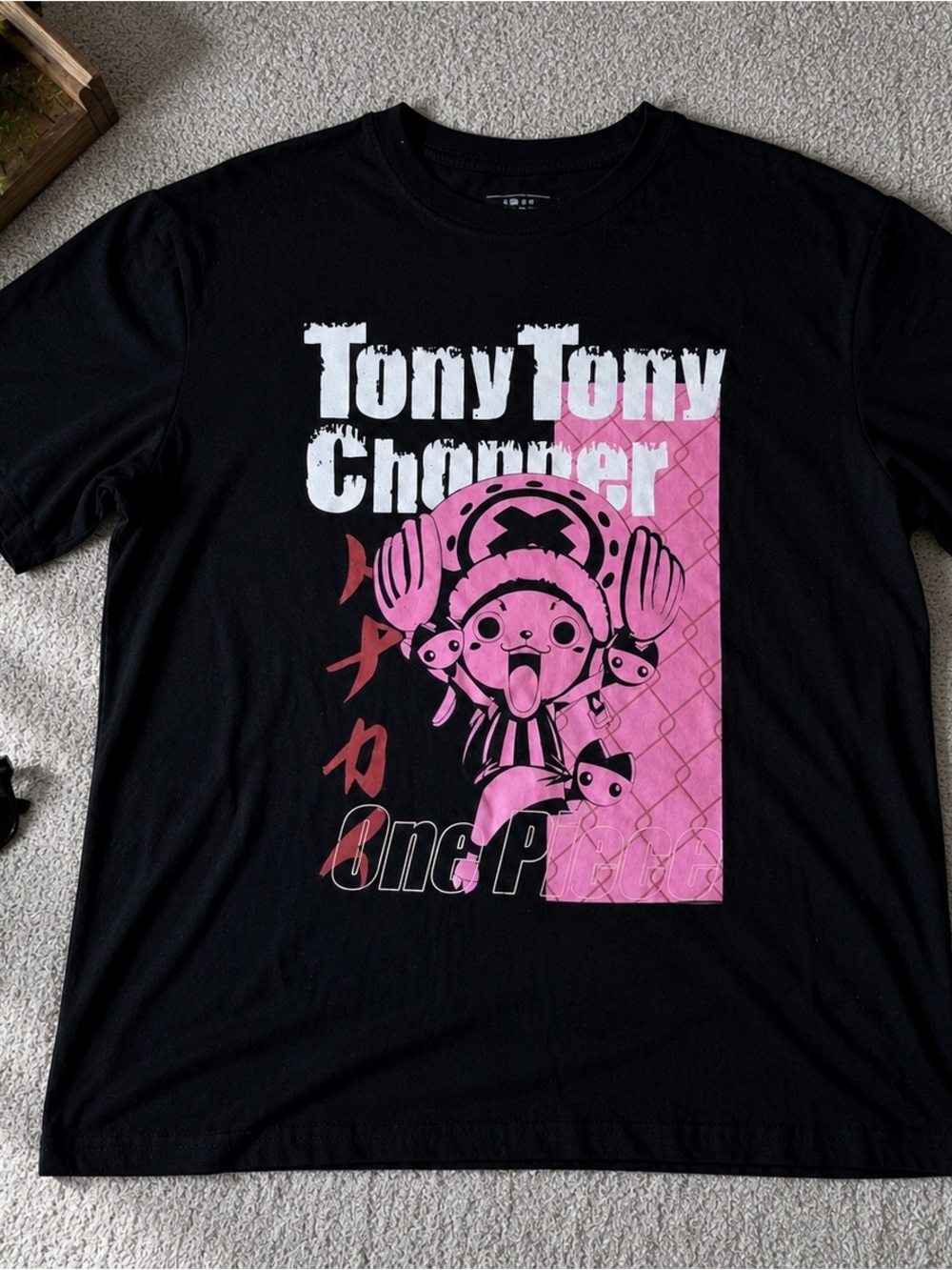 Onepiece Black Tee with Pink Tony Tony Chopper Graphic